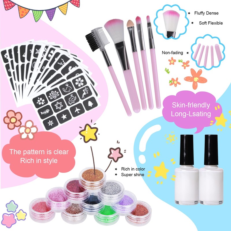 DSYZWEE Glitter Tattoo Set, 30 Colours Glitter Tattoos, Children's Glitter