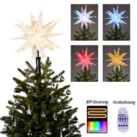 Cyraft Christmas Tree Toppers Star, 40 cm, Outdoor, Foldable, Lightweight, Herrnhuter Star with Timer & Intelligent Colourful Remote Control, Christmas Star, Illuminated, Hanging