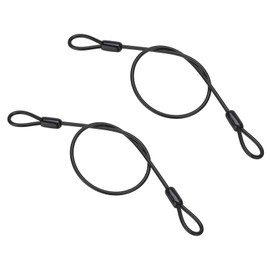 PATIKIL 5/32" Dia Vinyl Coated Stainless Steel Cable with Loops, 2 Pcs 2 ft (20") Flexible Wire Rope Security Chain Lanyard Lock for Outdoor Stage Lighting Luggage Lock, Black