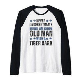 Old Man with a Tiger Barb Funny Raglan Baseball Tee