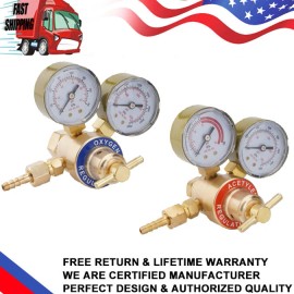 SPARKWHIZ Oxygen and Acetylene Regulators Welding Gas Gauges Pair CGA540 and CGA200 USA