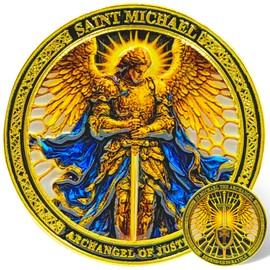 Saint Michael Archangel Challenge Coin, Christian Religious Gift Coin, Guardian Angel Commemorative Coin for Men Women, Faith Keepsake (1)