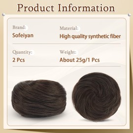 Sofeiyan 2PCS Mini Claw Clip in Hair Bun Messy Cat Ears Hair Bun Extension Synthetic Donut Wig Accessory Updo Space Bun Hair Pieces for Women Girls, Medium Brown