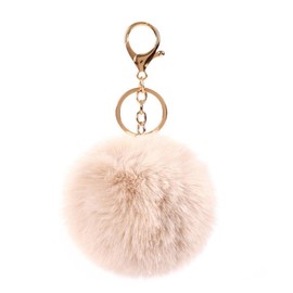 Pom Pom Keychains Colorful Faux Rabbit Fur Ball Keychain Car Key Ring Soft Plush Pompoms Handbag Keyring Charm-khaki