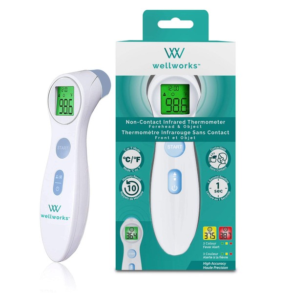 Wellworks Non-Contact Infrared Thermometer - Baby Thermometer for Forehead and