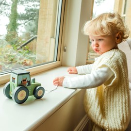 Tractor Toy Pull Along Toy - Push and Pull Along Toys for 1 Year Olds, Toddler Toys - Farm and Vehicle Wooden Toys, Perfect 1st Birthday Gifts - Early Development and Activity Toys by Orange Tree Toys