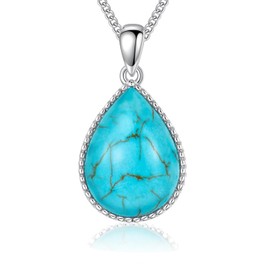 DOLIOX Genuine Turquoise Necklaces Jewelry for Women 925 Sterling Silver Teardrop Natural Gemstones Pendant with December Birthstones for Her Simpe Style