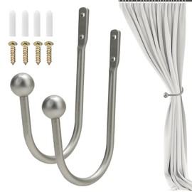 Curtain Holdbacks, 2 Pcs Metal Curtain Tie Backs Retro U-Shaped Wall Mounted Curtain Tieback Decorative Drapery Holder with Screws for Bedroom Fixed Curtain or Hanging Items (Sub-Silver)