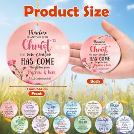 Realspring 12 Pcs Christmas Bible Verses Ornaments Religious Christmas Tree Hanging Sign Bulk Christian Christmas Decorations Inspirational Quotes Ceramic Ornaments for Xmas Tree(Bright Color,Floral)