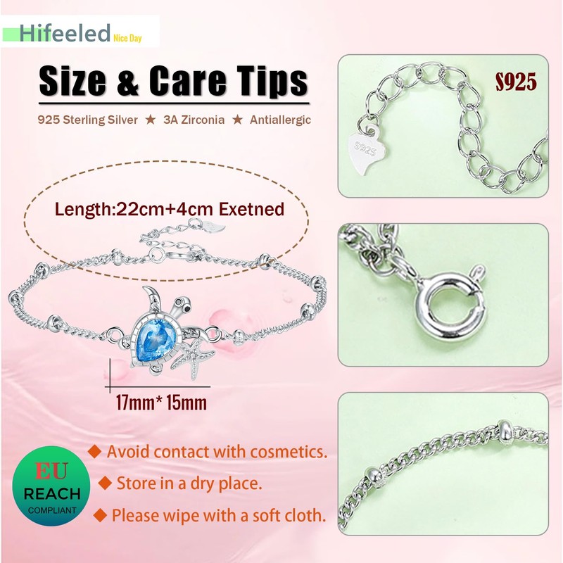 Hifeeled Turtle Anklet Women's Silver 925 Chain with Ball Beads