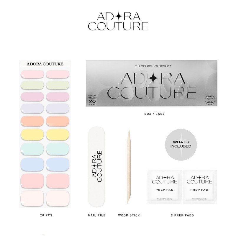 Adora Couture Semi Cured Gel Nail Strips with 20 Pieces,