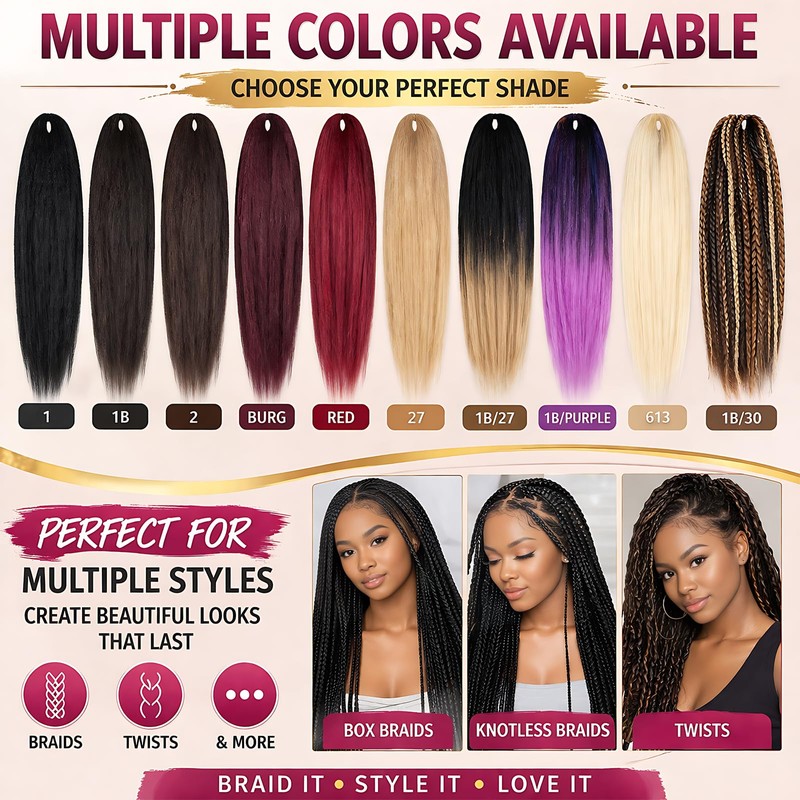 Pre Stretched Braiding Hair, 26 Inch, 3 Packs, 99J