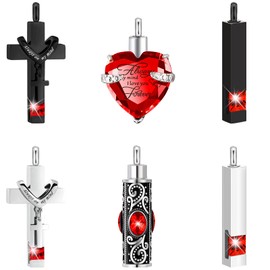 Fumete 6 Pcs Ashes Necklace Urn Jewelry for Human Ashes Memorial - Men & Women Pendant(Red)