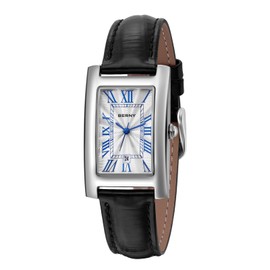BERNY Quartz Watches for Women, Rectangular Women's Watches with Small Dial with Roman Numerals, Soft Leather Strap Women's Watch, Fashion Bracelets for Women, black, Fashionable, elegant