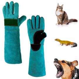 Pizsieat 1 Pair Animal Handling Gloves 45cm Bite Proof Gloves Leather Anti-Bite Gloves for Gardening, Grooming, Dog Training, Welding, Cat Scratch, Anti-Bite Protection Gloves
