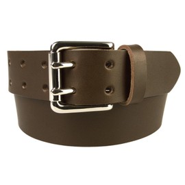 30-34 inch (S), Dark Brown, Nickel Plated Solid Brass Double Prong Buckle Mens Quality 1.5" Wide Leather Belt Made In UK