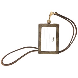 Coach Signature C PVC Canvas Leather Khaki Saddle Lanyard, Badge ID Credit Card Holder 63274