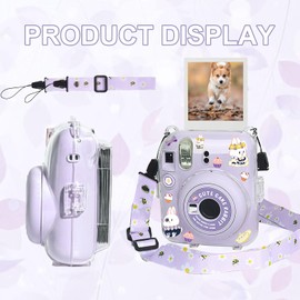 Funda Transparente para Cmara Mini 12, Bolso para Cmara Instantneo Funda Protectora Rgida para Cmara Carcasa Transparente de PVC, Resistente a Los Araazos, Con Correas Ajustables y Pegatinas (A)