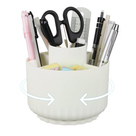 Prmape Desk Organiser 360 Degree Rotatable Pen Organiser White with 5 Compartments Pen Holder Desk Children Large Capacity for School, Family, Office Storage