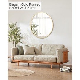 Gold Circle Mirror for Bathroom, 18 inch Round Mirror, HD Eco-Friendly Round Bathroom Mirror for Over Sink, Small Matte Gold Metal Framed Wall Mirror for Wall, Vanity, Entryway, Easy to Install