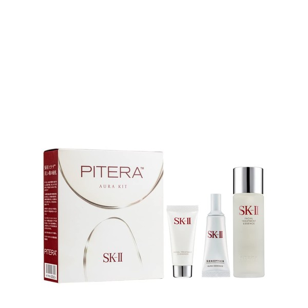 SK-II Pitera Aura 3 Piece Kit (2.5 Ounce Facial Treatment Essence + 0.57 Ounce Facial Treatment Cleanser + 0.33 Ounce Genoptics Aura Essence)