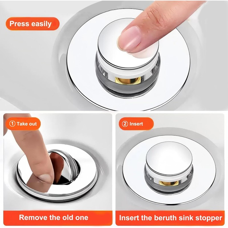 Beruth Bathroom Sink Stopper Hair Catcher, 304 Stainless Steel Pop