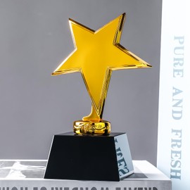 LONGWIN Crystal Gold Star Trophy Award, Blank Winner Trophy for Sports Events/Competition, Participation Funny Trophy for Talent Show/Party Favor, Small Trophies for Adults