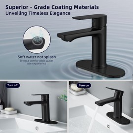 BELZ Matte Black Bathroom Faucet, Modern Single Handle One Hole Bath Vanity Sink Faucets with Pop Up Drain and Deck Plate for 1 or 3 Holes