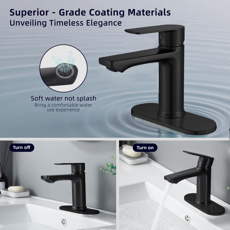 BELZ Matte Black Bathroom Faucet, Modern Single Handle One Hole