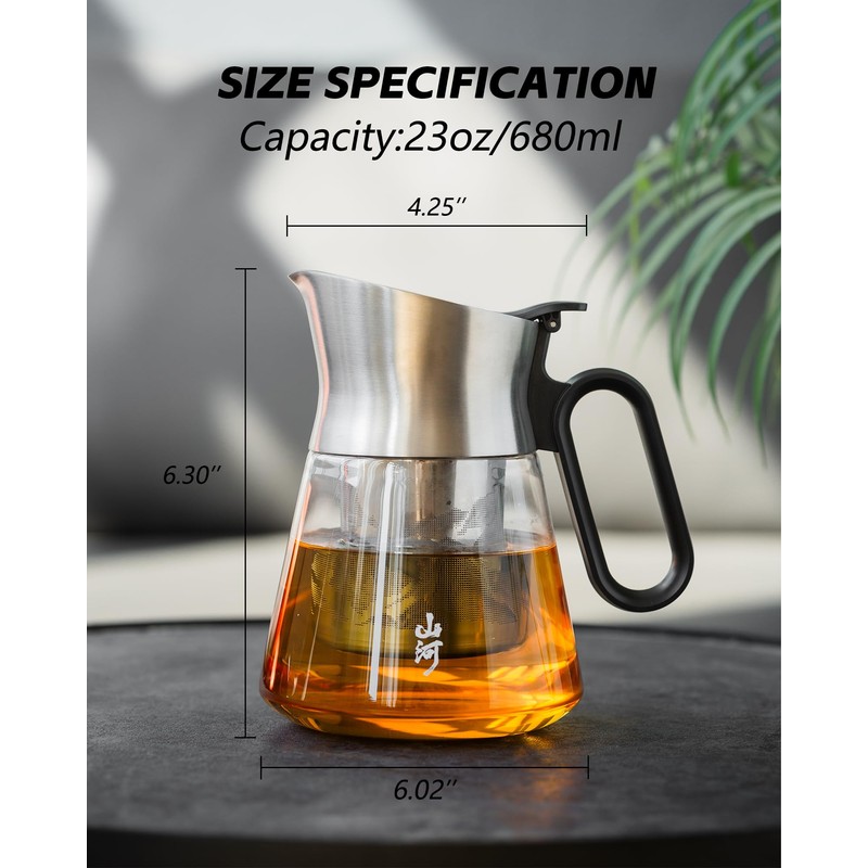 ZENS Design Glass Teapot with Infuser, 23 oz Small Loose