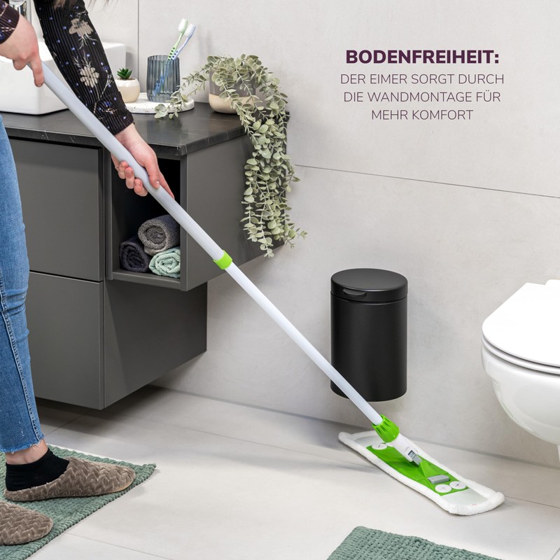 bremermann Wall-Mounted Cosmetic Bin, 3 Litres, Bathroom Bin, 2-Way Mounting,