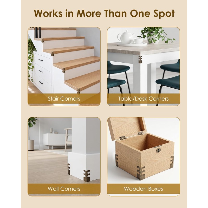 Baemin 16 Pcs Solid Brass Corner Protectors, Baseboard & Furniture,