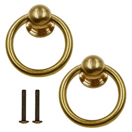 LC LICTOP 1.33" Dia. Antique Style Pure Brass Ring Pull for Cupboard Cabinet Drawer Rings Pulls Knob with Screws Pack of 2