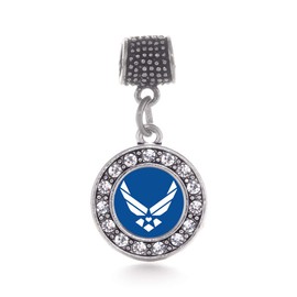 Inspired Silver - Air Force Symbol - Silver Memory Charm for Women - Circle Charm Jewelry Gift with Cubic Zirconia - Women's Charm for Bracelets