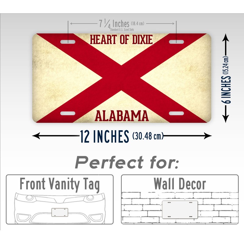 Alabama Flag Heart of Dixie License Plate Textured AL State