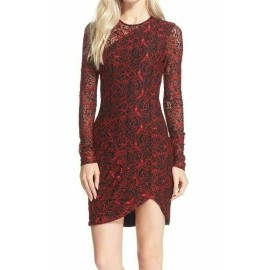 PARKER ~ Red & Black Asymmetric Illusion Lace Sheath Party Dress S NEW $298