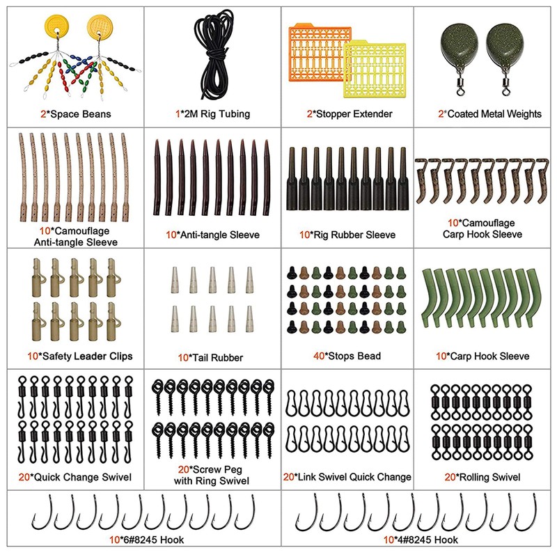 217pcs/box Carp Fishing Tackle Box Anti Tangle Sleeve Line Aligner
