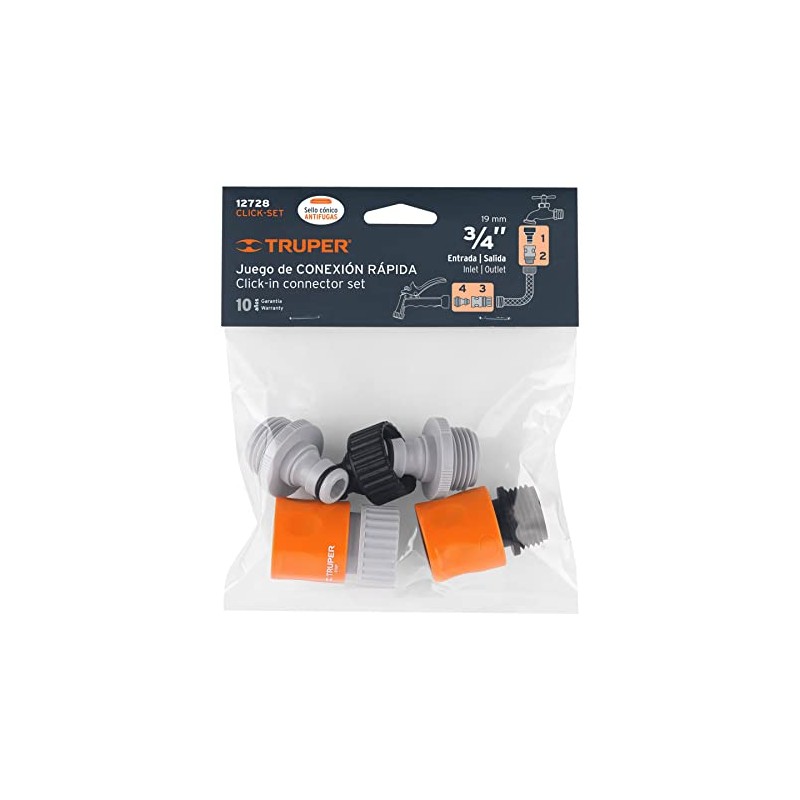Truper CLICK-SET, Juego de 2 conectores rápidos, 3/4"
