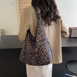 Leopard Tote Bags for Women Leopard Print Ladies Shoulder Bag Fashion Vintage Hobo Bag Large Tote Bag for Women Work Travel (Black)