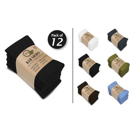 Softolle Cotton Bar Mop Towels, Pack of 12, 16x19 Inches, Super Absorbent, Multi-Purpose for Home, Kitchen and Bar Cleaning, Grey-Black