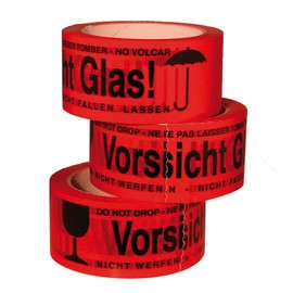 K6G 6 Rolls Caution Glass Cardboard Dealer PP Tape Parcel Tape 48 mm x 66 Running Metre