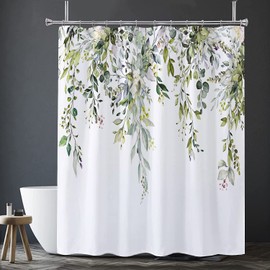 Nuseiis Sage Green Eucalyptus Shower Curtain, Watercolor Plant Leaves Shower Curtain with 12 Hooks, Decorative Botanical Shower Curtain 72 x 72 Inch