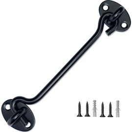 TOPYWMSP Hook and Eye Latch 1pcs 8 Inch Black Stainless Steel Cabin Hook for Door,Gate,Window(200mm)