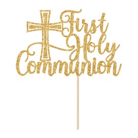 Bytorjar First Holy Communion Cake Topper, Spanish Baptism, First Communion Decoration, Wedding Christening Baby Shower 1st Birthday Party Decorations Gold Glitter