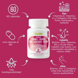 Life180 Dúo Vitamina E, Colágeno, Biotina Pack de 2, 60 Cápsulas C/U