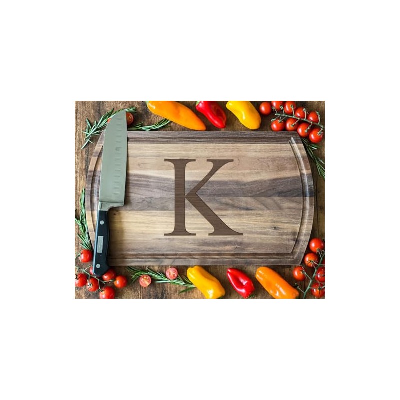 Initial K Engraved Dark Walnut Cutting Board for Luxury Kitchen