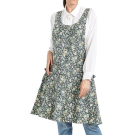 APRONNER Cozy Adjustable Cross Back Aprons for Women with Pockets Cotton Linen Cooking Kitchen Baking, Pastoral Style, Large