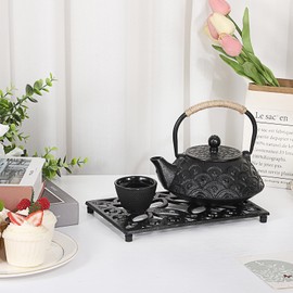 Kokone Trivets for Hot Dishes - 9.4 x 6.1 Inch Cast Iron Trivet with Rubber Feets,2 Pack Heat Resistant Trivets for Hot Pots and Pans,Metal Trivet for Kitchen Counter Dining Table Cooktop Countertop