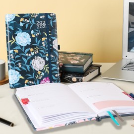 Academic Diary 2025–2026 A5 Week to View Dated Weekly Planner 1 Week on 2 Pages (Aug 2025 - Jul 2026) Midnight Blue, Floral Design, Colorful Monthly Tabs, Elastic Pen Holder, Pen Loop, Inner Pocket