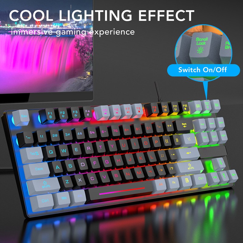 Gaming Keyboard USB 87 Keys RGB Backlit Floating Keycaps Contrast